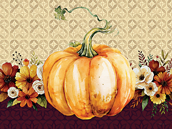 Nicole DeCamp ND974 - ND974 - Pumpkin and Floral Still Life - 16x12 autumn pumpkin art, fall floral arrangement, rustic harvest decor, watercolor illustration, farmhouse seasonal design from Penny Lane