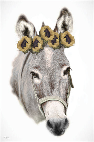 Robin-Lee Vieira RLV841 - RLV841 - Sunny and Her Crown - 12x18 donkeys grazing meadow, white barn farmhouse, summer pasture flowers, peaceful rural farm from Penny Lane
