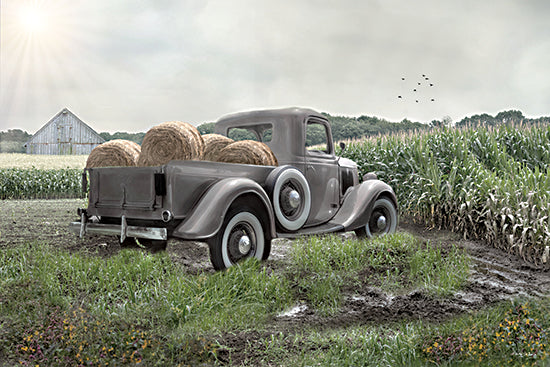 Robin-Lee Vieira RLV843 - RLV843 - Hay Day - 18x12 vintage pickup truck with hay bales, cornfield farm road, rustic agriculture transport, countryside vehicle from Penny Lane