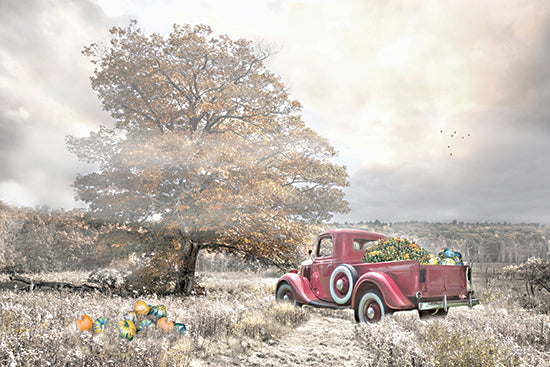 Robin-Lee Vieira RLV844 - RLV844 - Autumn Ambiance - 18x12 pink vintage truck with pumpkins, autumn harvest scene, fall countryside, colorful rustic truck from Penny Lane