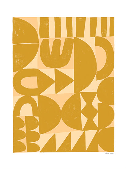 Rachel Nieman RN584 - RN584 - Textile Block Print - 12x16 geometric pattern, abstract shapes, mustard yellow design, decorative modern art, mid century style from Penny Lane