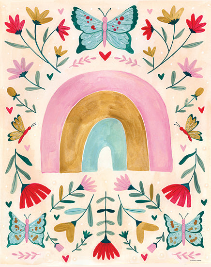 Rachel Nieman RN646 - RN646 - Butterly Rainbow II - 12x16 rainbow folk art design, butterflies and flowers, whimsical garden pattern, decorative botanical illustration from Penny Lane