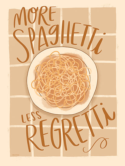Rachel Nieman RN712 - RN712 - More Spaghetti, Less Regretti - 12x16 more spaghetti less regretti, humor, pasta plate, food pun, tiled background, spaghetti noodles, motivational message, kitchen art from Penny Lane