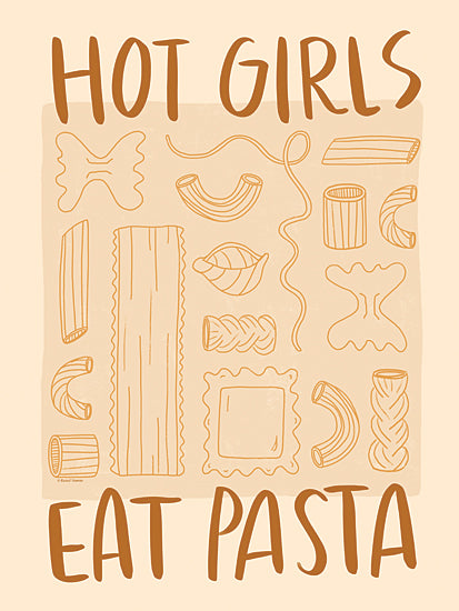Rachel Nieman RN714 - RN714 - Hot Girls Eat Pasta - 12x16 hot girls eat pasta, food quote, modern feminist humor, pasta types, pasta illustration, minimalist design, beige palette from Penny Lane