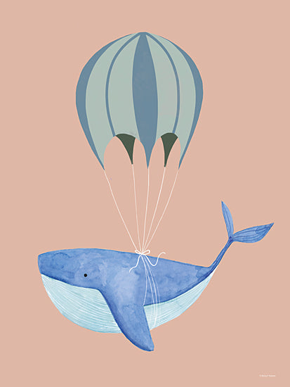 Rachel Nieman RN747 - RN747 - A Whale and His Balloon - 12x16 whale, hot air balloon, flying, surreal, pastel colors, animal adventure, fantasy, whimsical scene from Penny Lane
