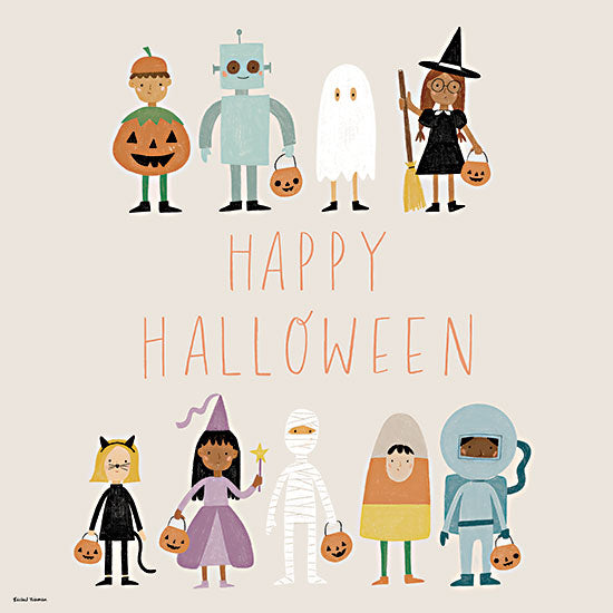 Rachel Nieman RN818 - RN818 - Halloween Costume Parade - 12x12 happy halloween characters, kids costumes, pumpkin, robot, witch, ghost, playful children illustration from Penny Lane