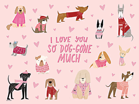 Rachel Nieman RN878 - RN878 - I Love You so Dog-Gone Much - 16x12 animals, holidays & seasonal, typography, backgrounds & patterns, pets, valentine's day, word art, humor, dogs, hearts, love, puppies, cute, whimsical, feminine, digital illustration, pink from Penny Lane