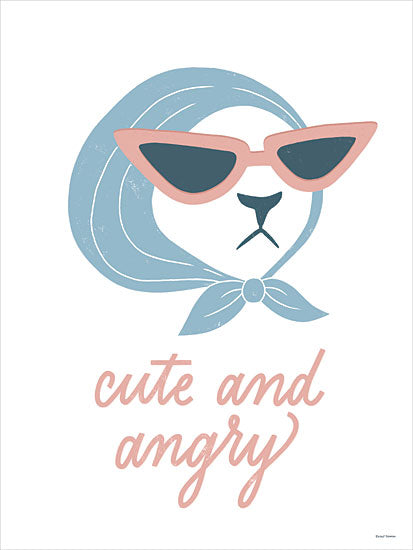 Rachel Nieman RN901 - RN901 - Cute and Angry Cat - 12x16 animals, fashion, juvenile, typography, stylized animals, baby, humor, lamb, headscarf, sunglasses, cat eye glasses, whimsical, feminine, digital illustration, pink from Penny Lane