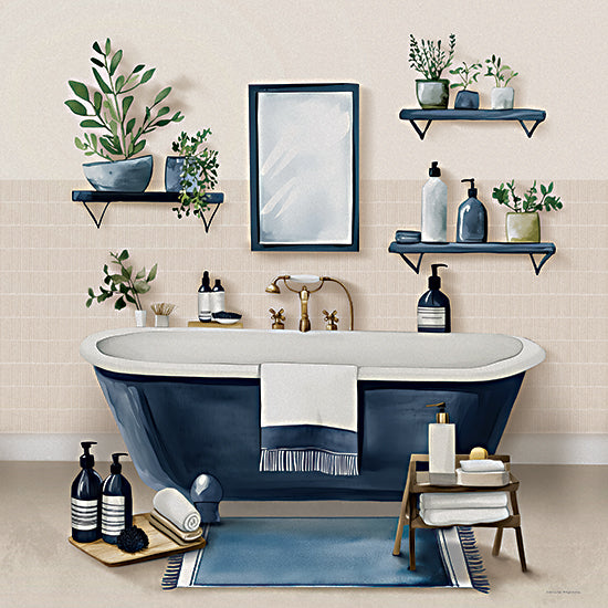 Svetlana Aleinikova SA142 - SA142 - Serenity Soak Bath Set 1 - 12x12 blue bathroom interior, clawfoot tub, plants, home decor, watercolor style from Penny Lane