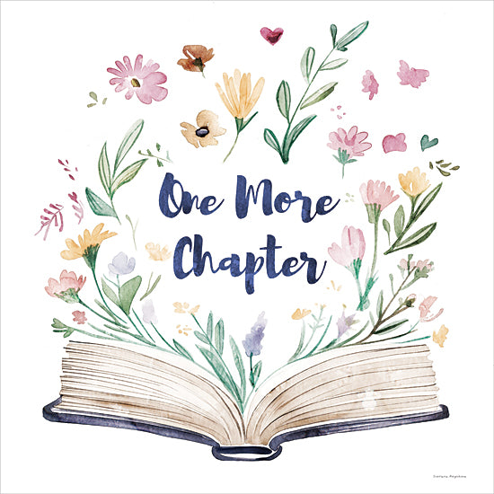 Svetlana Aleinikova SA209 - SA209 - One More Chapter - 12x12 open book watercolor, one more chapter quote, inspirational reading art, floral wreath typography, book lover gift, literary watercolor illustration, reading inspiration art, whimsical book flowers from Penny Lane