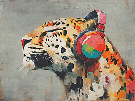 Svetlana Aleinikova SA284 - SA284 - Music of the Jungle - 16x12 animals, hobbies & entertainment, wildlife, stylized animals, music, leopard, headphones, painterly, whimsical, acrylic, multicolor from Penny Lane