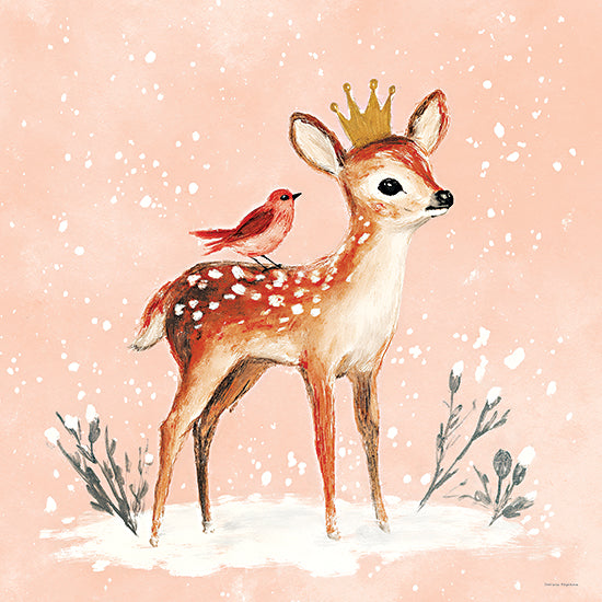 Svetlana Aleinikova SA312 - SA312 - Winter Friends - 12x12 animals, juvenile, wildlife, birds, baby, deer, fawn, crown, snowflakes, winter, twigs, whimsical, feminine, digital illustration, pink from Penny Lane
