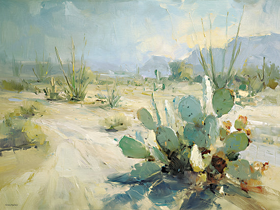 Svetlana Aleinikova SA393 - SA393 - Oasis of Thorns - 16x12 landscape, botanical, western, desert, path, trees, greenery, cactus, prickly pear, saguaro, ocotillo, dirt road, mountains, arid, vintage, painterly, oil painting, neutral from Penny Lane
