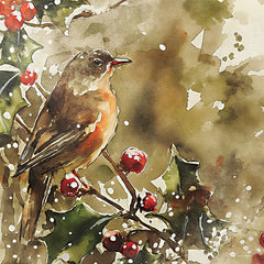 SA555 - Robin on the Holly - 12x12