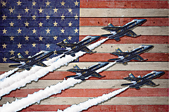 Stellar Design Studio SDS1574 - SDS1574 - Wings of Freedom II - 18x12 patriotic & americana, symbols & icons, travel, americana, military, flags & stars, transportation, fighter jets, smoke trails, wooden texture, aircraft, air force, vintage, masculine, digital illustration, multicolor from Penny Lane