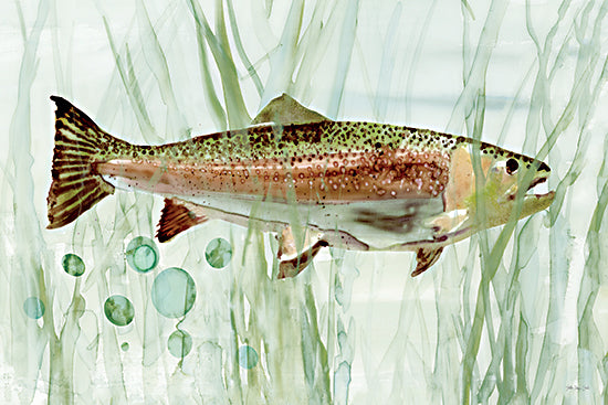 Stellar Design Studio SDS1579 - SDS1579 - Lake Fish 1 - 18x12 rainbow trout fish, watercolor aquatic art, green underwater grass, bubbles, nature illustration, fishing art, freshwater fish painting, realistic wildlife artwork from Penny Lane