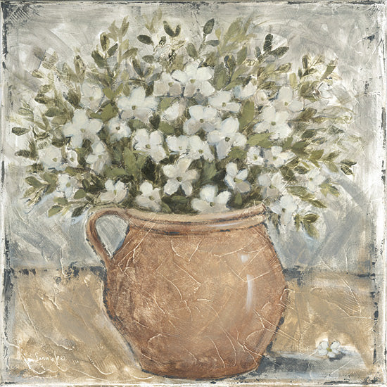 Sara G. Designs SGD331 - SGD331 - Rustic Blooms   - 12x12 terracotta pot, white flowers, green leaves, textured brush strokes, rustic tabletop, shabby chic, farmhouse decor from Penny Lane