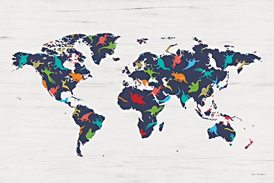 Seven Trees Design ST1073 - ST1073 - Dino World Map   - 18x12 dinosaur world map, colorful dinosaurs, prehistoric animals by continent, educational decor, fun learning, illustrated world map from Penny Lane