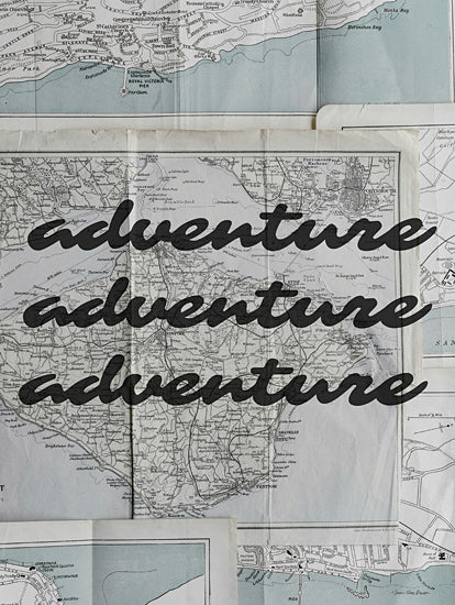 Seven Trees Design ST1134 - ST1134 - Adventure - 12x16 repeating adventure text, map collage background, wanderlust decor, vintage maps, travel theme, layered design from Penny Lane