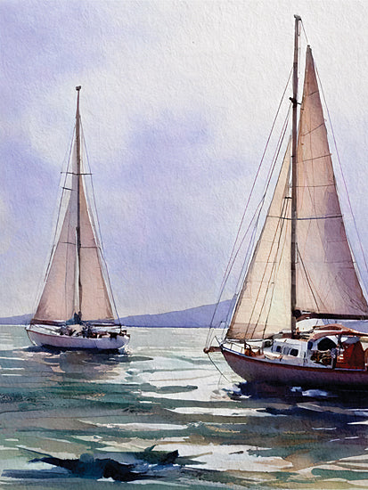 Seven Trees Design ST1223 - ST1223 - The Call of the Ocean   - 12x16 sailboats, watercolor art, seascape, nautical painting, serene water, sailboat reflection, maritime art, coastal scene, pastel colors from Penny Lane