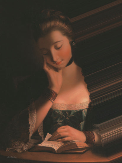 Seven Trees Design ST1225 - ST1225 - Literary Escape - 12x16 classical portrait, girl reading, artistic manipulation, color blend, vintage art, yellow dress, literature theme, modern reinterpretation, digital art fusion from Penny Lane