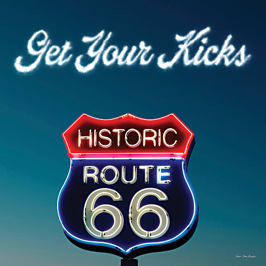 Seven Trees Design ST1247 - ST1247 - Get Your Kicks on Route 66 - 12x12 Route 66, neon sign, travel, American highway, vintage, classic, road trip, nostalgia, retro, Americana, night sky, typography art from Penny Lane