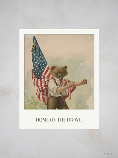 Seven Trees Design ST1250 - ST1250 - Home of the Brave - 12x16 bear with American flag, anthropomorphic animal, patriotic art, vintage poster style, home of the brave, Americana, whimsical art, symbolism, freedom, illustration from Penny Lane
