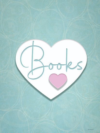 Catch A Star Fine Art STAR322 - STAR322 - I Love Books - 12x16 Books word art, heart shape design, pastel mint background, lavender heart, typography, reading love, minimal decorative poster, soft aesthetic from Penny Lane