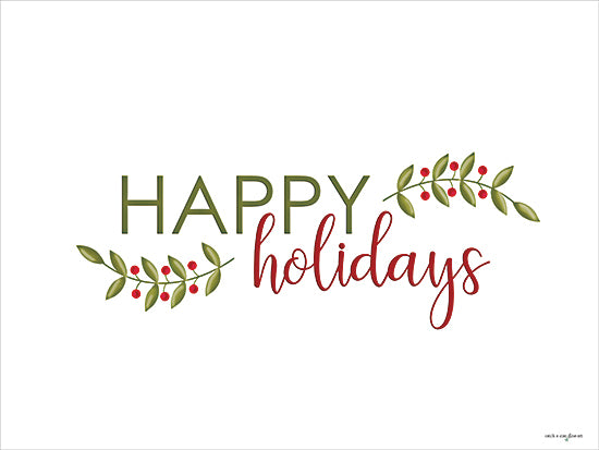 Catch A Star Fine Art STAR340 - STAR340 - Happy Holidays - 16x12 holidays & seasonal, botanical, typography, christmas, winter, greenery, leaves, word art, berries, holly, greeting, festive, decorative, whimsical, digital illustration, multicolor from Penny Lane