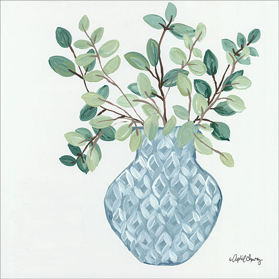 April Chavez AC153 - AC153 - Grace Upon Grace   - 12x16 Eucalyptus, Plants, Blue and White Vase, Geometric, Greenery from Penny Lane