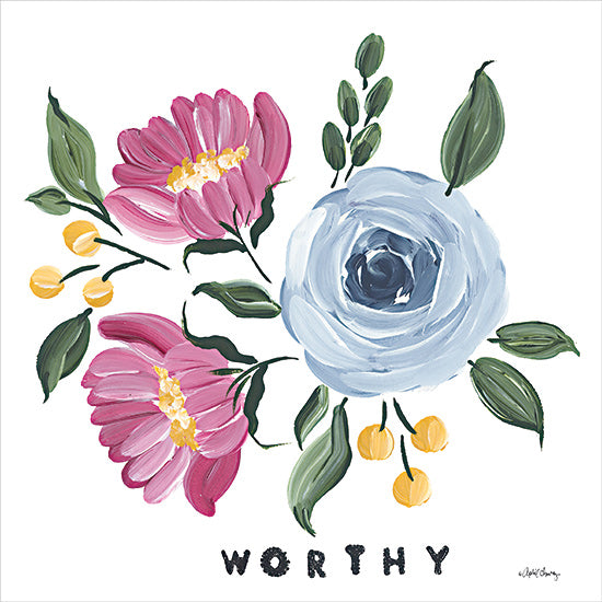April Chavez AC196 - AC196 - You are Worthy - 12x12 Worth, Flowers, Pink & Blue Flowers, Greenery, Botanical from Penny Lane