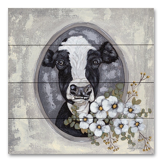 Ashley Justice AJ110PAL - AJ110PAL - Framed Cow - 12x12 Cow, Black & White Cow, Flowers, White Flowers, Framed Cow from Penny Lane