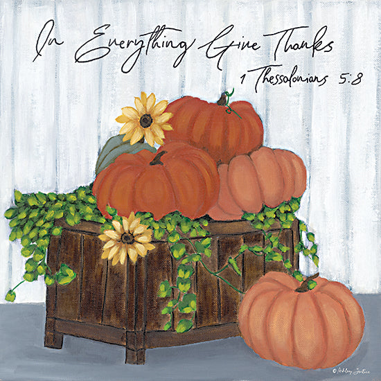 Ashley Justice AJ122 - AJ122 - In Everything Give Thanks - 12x12 In Everything Give Thanks, Bible Verse, Thessalonians, Still Life, Pumpkins, Flowers, Fall, Autumn, Typography, Signs from Penny Lane