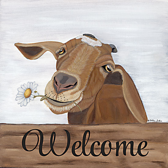 Ashley Justice AJ144 - AJ144 - Theodore Welcome - 12x12 Whimsical, Goat, Daisy, Flower, Welcome, Typography, Signs, Farm Animal from Penny Lane