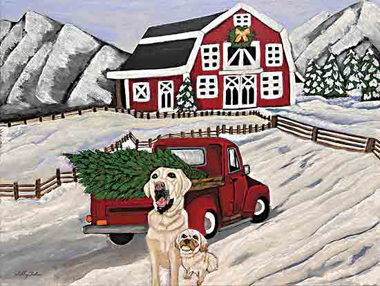 Ashley Justice AJ209 - AJ209 - Ready for Christmas - 16x12 Christmas, Holidays, Farm, Barn, Truck, Red Truck, Dogs, Christmas Tree, Winter, Snow, Landscape from Penny Lane
