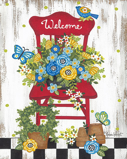 Annie LaPoint ALP2031 - ALP2031 - Welcome Garden Chair - 12x16 Welcome, Greeting, Garden Chair, Chair, Flowers, Topiaries, Potted Plants, Birds, Butterflies, Still Life from Penny Lane