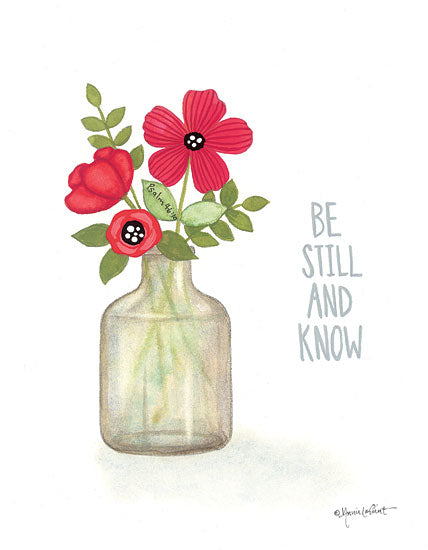 Annie LaPoint ALP2077 - ALP2077 - Red Blossoms - Be Still - 12x16 Be Still and Know, Bible Verse, Religious, Red Flowers, Flowers, Vase, Bouquet from Penny Lane