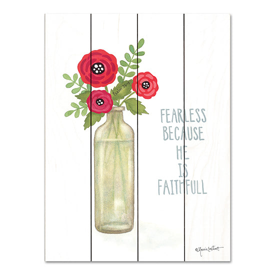 Annie LaPoint ALP2078PAL - ALP2078PAL - Red Blossoms - Be Fearless - 12x16 Fearless Because He is Faithful, Bible Verse, Religious, Red Flowers, Flowers, Vase, Bouquet from Penny Lane