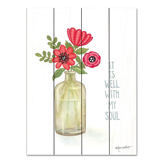 Annie LaPoint ALP2080PAL - ALP2080PAL - Red Blossoms - Prayer - 12x16 It Is Well With My Soul, Bible Verse, Religious, Red Flowers, Flowers, Vase, Bouquet from Penny Lane