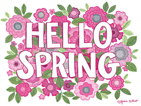 Annie Lapoint ALP2093 - ALP2093 - Hello Spring - 16x12 Hello Spring, Spring, Springtime, Flowers, Pink Flowers, Signs, Typography from Penny Lane