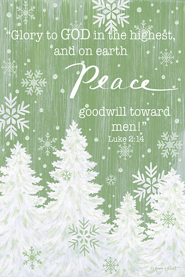 Annie LaPoint ALP2225 - ALP2225 - Glory to God - 18x12 Religious, Glory to God in the Highest, and on Earth Peace Goodwill Toward Men, Bible Verse, Luke, Typography, Signs, Winter, Trees, Snowflakes, Green & White from Penny Lane