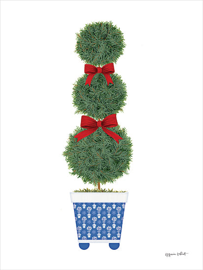 Annie LaPoint ALP2461 - ALP2461 - Christmas Three Round Balls Topiary - 12x16 Christmas, Holidays, Topiary, Round Balls Topiary, Bows, Blue & White Pot from Penny Lane