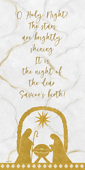Annie LaPoint ALP2507 - ALP2507 - O Holy Night - 9x18 Christmas, Holidays, Religious, O Holy Night! The Stars are Brightly Shining, It is the Night of the Dear Savior's Birth!, Typography, Signs, Textual Art, Nativity, Marble, Star, Poinsettias, Gold, White, Winter from Penny Lane