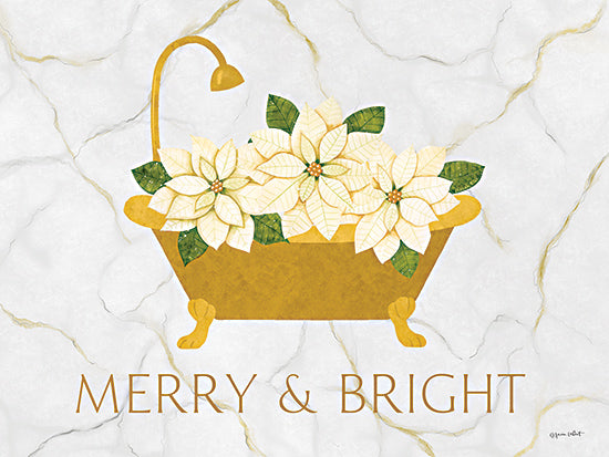 Annie LaPoint ALP2508 - ALP2508 - Merry & Bright Christmas Bathtub - 16x12 Christmas, Holidays, Bath, Bathroom, Bathtub, Poinsettias, White Poinsettias, Christmas Flowers, Merry & Bright, Typography, Signs, Textual Art, Marble from Penny Lane