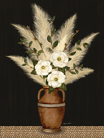 Annie LaPoint ALP2525 - ALP2525 - Pampas Grass Floral - 12x16 Still Life, Flowers, White Flowers, Pampas Grass, Greenery, Vase, Copper Vase, Woven Mat, Black Background from Penny Lane