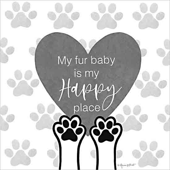 Annie LaPoint ALP2565 - ALP2565 - My Fur Baby is My Happy Place - 12x12 Inspirational, Pets, My Fur Baby is My Happy Place, Typography, Signs, Textual Art, Heart, Paws, Paw Prints, Black & White from Penny Lane