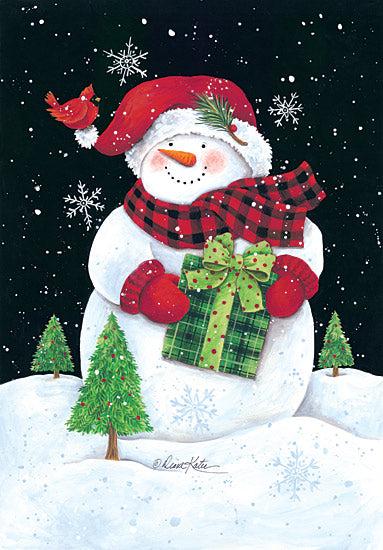 Diane Kater ART1047 - Plaid Stocking Hat Snowman - Snowman, Plaid, Snow, Holiday, Presents, Trees, Cardinal from Penny Lane Publishing