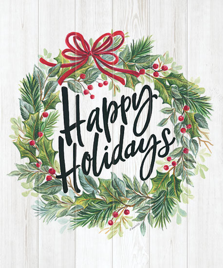 Diane Kater ART1163 - ART1163 - Happy Holidays Wreath - 12x16 Signs, Typography, Happy Holidays, Wreath, Christmas Ivy, Bow, Wood Planks from Penny Lane
