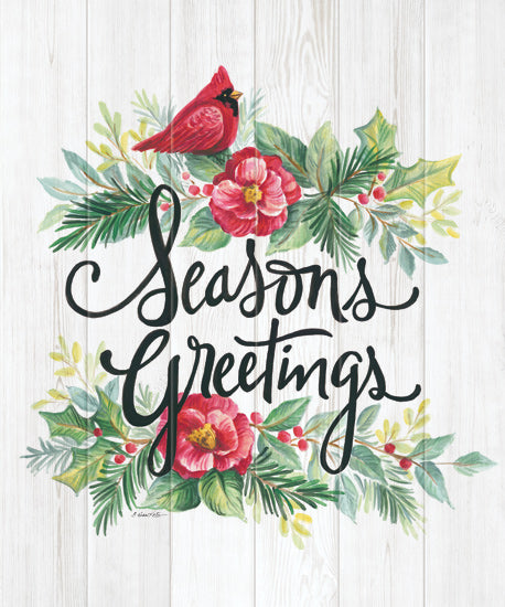 Diane Kater ART1165 - ART1165 - Season's Greetings Cardinal - 12x16 Signs, Typography, Cardinal, Seasons Greetings, Poinsettias, Ivy, Wood Planks from Penny Lane