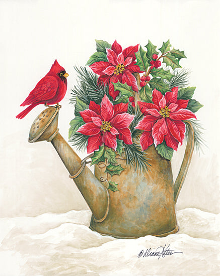 Diane Kater ART1184 - ART1184 - Christmas Lodge Watering Can - 12x16 Watering Can, Poinsettias, Flowers, Cardinal, Holidays, Antiques, Christmas from Penny Lane